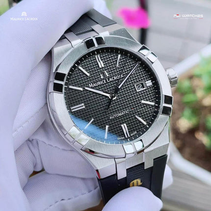 MAURICE LACROIX Aikon Automatic Date 42mm Black Dial Black Rubber - AI6008-SS000-330-2