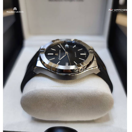 MAURICE LACROIX Aikon Automatic Date 42mm Black Dial Black Rubber - AI6008-SS000-330-2