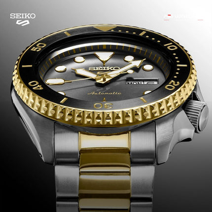 SEIKO 5 Sports Automatic Black Dial Two-Tone Stainless Steel Strap – SRPK22