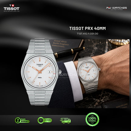 TISSOT PRX Silver Dial Rose Gold Tone Stainless Steel 40mm Quartz - T137.410.11.031.00