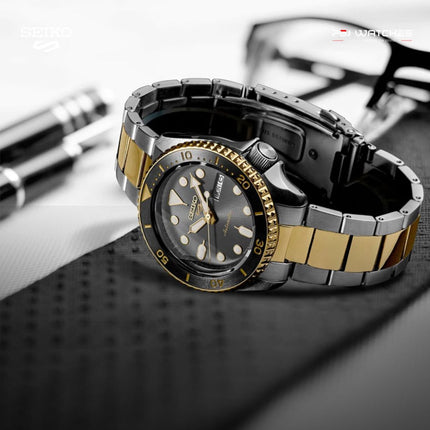 SEIKO 5 Sports Automatic Black Dial Two-Tone Stainless Steel Strap – SRPK22