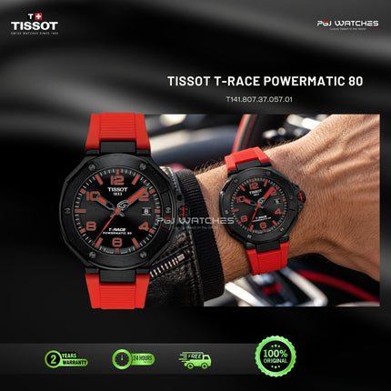TISSOT T-Race Powermatic 80 Black Red Dial Red Rubber Strap Automatic - T141.807.37.057.01