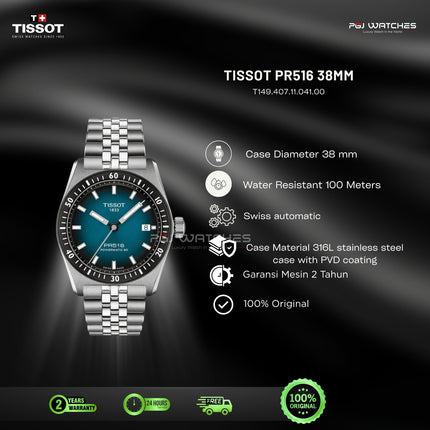 TISSOT PR516 Powermatic 80 Blue Dial Stainless Steel 38mm Automatic - T149.407.11.041.00