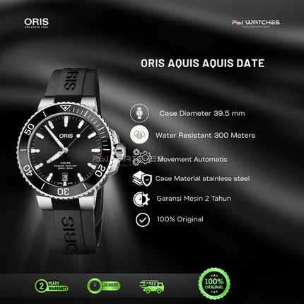 ORIS Aquis Date Black Dial Black Rubber - 01.733.7730.4134.07.4.24.64EB