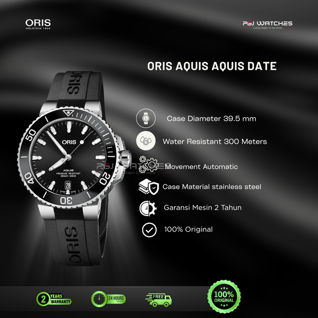 ORIS Aquis Date Black Dial Black Rubber - 01.733.7730.4134.07.4.24.64EB