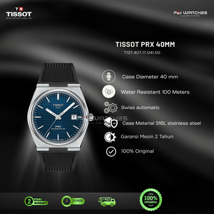 TISSOT PRX Powermatic 80 Blue Dial Black Rubber Strap 40mm Automatic - T137.407.17.041.00