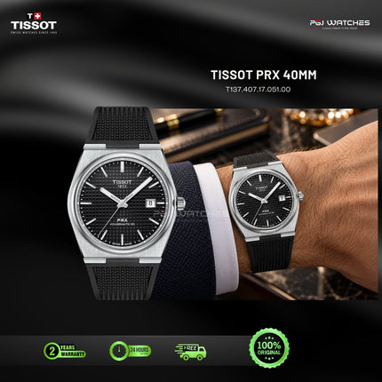 TISSOT PRX Powermatic 80 Black Dial Black Rubber Strap 40mm Automatic - T137.407.17.051.00