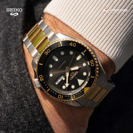 SEIKO 5 Sports Automatic Black Dial Two-Tone Stainless Steel Strap – SRPK22