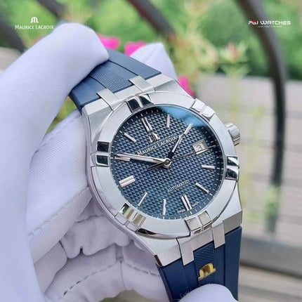 MAURICE LACROIX Aikon Automatic Date 42mm Blue Dial Blue Rubber - AI6008-SS000-430-4