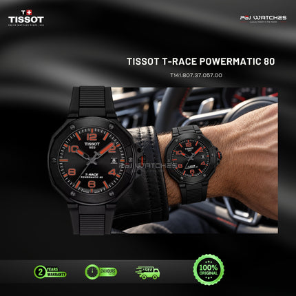 TISSOT T-Race Powermatic 80 Black Red Dial Black Rubber Strap Automatic - T141.807.37.057.00