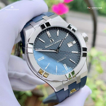 MAURICE LACROIX Aikon Automatic Date 42mm Blue Dial Blue Rubber - AI6008-SS000-430-4