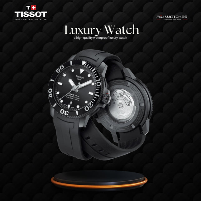 TISSOT T‑Sport Seastar 1000 Powermatic 80 Black Dial Black Rubber Strap - T120.407.37.051.00