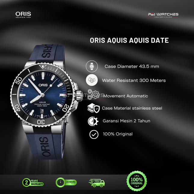 ORIS Aquis Date Blue Dial Blue Rubber - 01.733.7730.4135.07.4.24.65EB