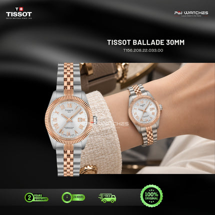 TISSOT Ballade 30mm Silver Dial Rose Gold Two Tone Stainless Steel Automatic - T156.208.22.033.00