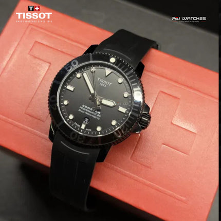 TISSOT T‑Sport Seastar 1000 Powermatic 80 Black Dial Black Rubber Strap - T120.407.37.051.00