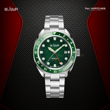 LE JOUR Hammerhead GMT Green Textured Dial - LJ-HH-GMT-003