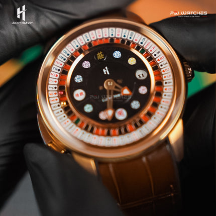 LUCKY HARVEY Asian Roulette Automatic Men’s Watch Skeleton Casino Motif