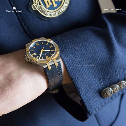 MAURICE LACROIX Aikon Gents Quartz 42mm Blue Dial Two-Tone Steel/Gold PVD - AI1008-PVY11-432-1