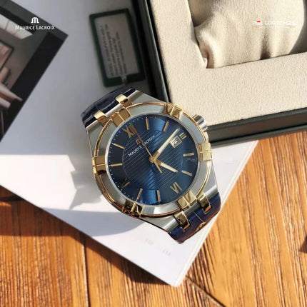 MAURICE LACROIX Aikon Gents Quartz 42mm Blue Dial Two-Tone Steel/Gold PVD - AI1008-PVY11-432-1