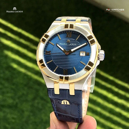 MAURICE LACROIX Aikon Gents Quartz 42mm Blue Dial Two-Tone Steel/Gold PVD - AI1008-PVY11-432-1