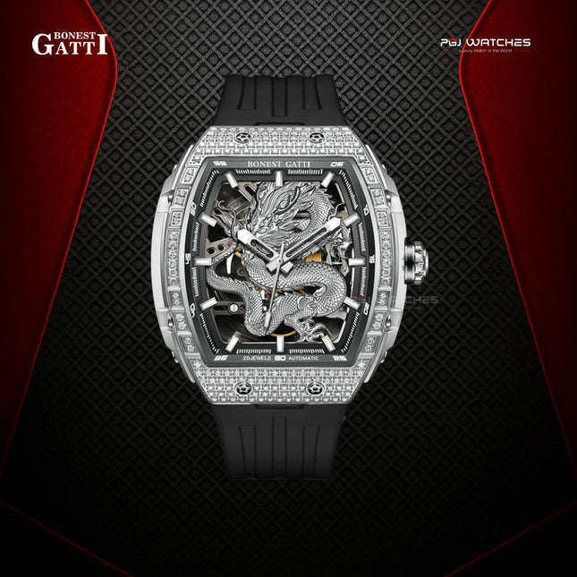BONEST GATTI Barrel Dragon 184 zircon Bezel Automatic Mechanical Watch Luminous - BG5605