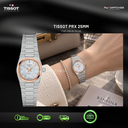 TISSOT PRX 25mm Mother of Pearl Dial Two Tone Rose Gold Stainless Steel Quartz - T137.010.21.111.00