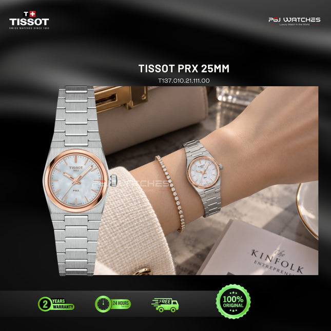 TISSOT PRX 25mm Mother of Pearl Dial Two Tone Rose Gold Stainless Steel Quartz - T137.010.21.111.00