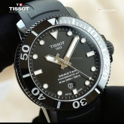 TISSOT T‑Sport Seastar 1000 Powermatic 80 Black Dial Black Rubber Strap - T120.407.37.051.00
