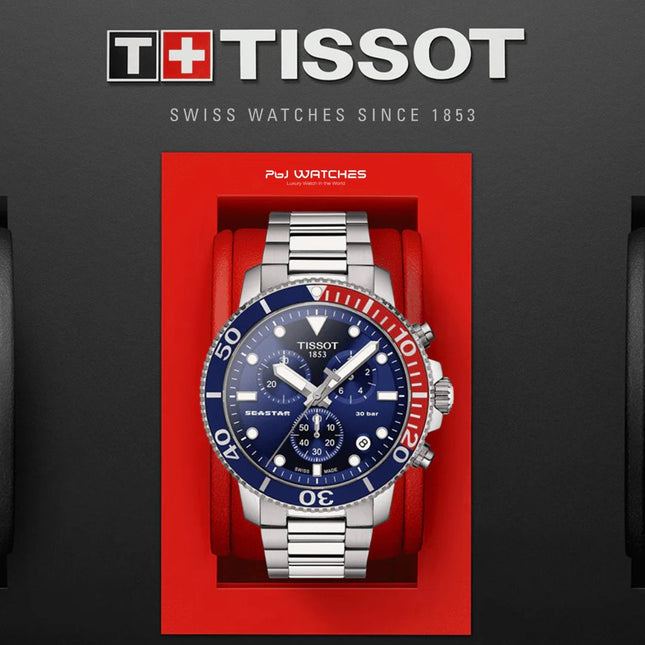 TISSOT Seastar 1000 Quartz Chronograph 45.5mm T‑Sport  Blue Dial Stainless Steel Bracelet - T120.417.11.041.03