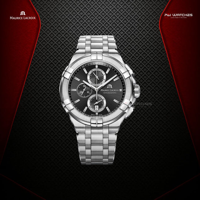 MAURICE LACROIX Aikon Chronograph Quartz 44mm Black Dial Stainless Steel - AI1018-SS002-330-1
