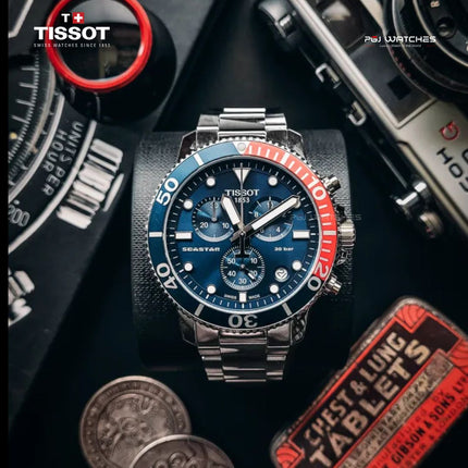 TISSOT Seastar 1000 Quartz Chronograph 45.5mm T‑Sport  Blue Dial Stainless Steel Bracelet - T120.417.11.041.03