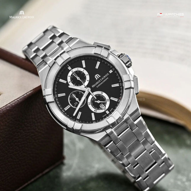 MAURICE LACROIX Aikon Chronograph Quartz 44mm Black Dial Stainless Steel - AI1018-SS002-330-1