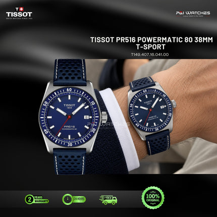 TISSOT PR516 Powermatic 80 Blue Dial Blue Leather Strap 38mm Automatic - T149.407.16.041.00