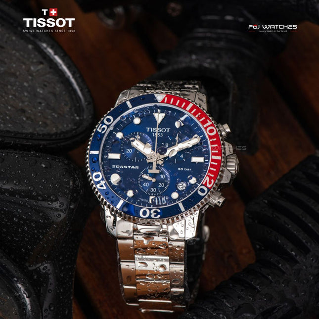 TISSOT Seastar 1000 Quartz Chronograph 45.5mm T‑Sport  Blue Dial Stainless Steel Bracelet - T120.417.11.041.03