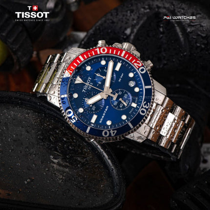 TISSOT Seastar 1000 Quartz Chronograph 45.5mm T‑Sport  Blue Dial Stainless Steel Bracelet - T120.417.11.041.03