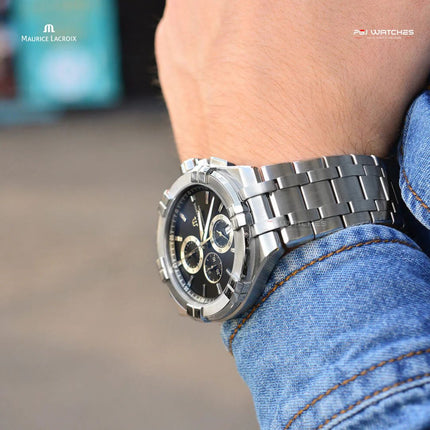 MAURICE LACROIX Aikon Chronograph Quartz 44mm Black Dial Stainless Steel - AI1018-SS002-330-1
