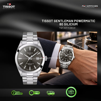 TISSOT Gentleman Powermatic 80 Silicium Grey Dial Stainless Steel Automatic - T127.407.11.061.01