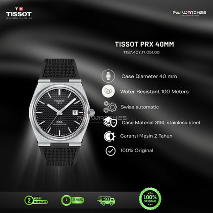 TISSOT PRX Powermatic 80 Black Dial Black Rubber Strap 40mm Automatic - T137.407.17.051.00