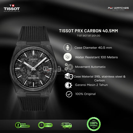 TISSOT PRX Carbon Powermatic 80 Black Dial Forged Carbon 40.5mm Automatic Swiss Made - T137.907.97.201.00
