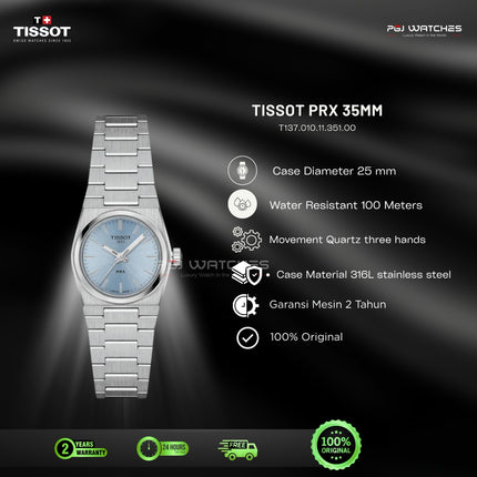 TISSOT PRX 25mm Ice Blue Dial Stainless Steel Quartz - T137.010.11.351.00