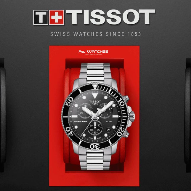 TISSOT Seastar 1000 Chronograph 45.5mm T‑Sport Black Dial Stainless Steel Bracelet - T120.417.11.051.00