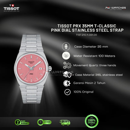 TISSOT PRX T-Classic Pink Dial Stainless Steel 35mm Quartz - T137.210.11.331.00