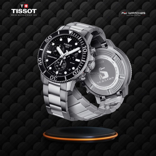 TISSOT Seastar 1000 Chronograph 45.5mm T‑Sport Black Dial Stainless Steel Bracelet - T120.417.11.051.00