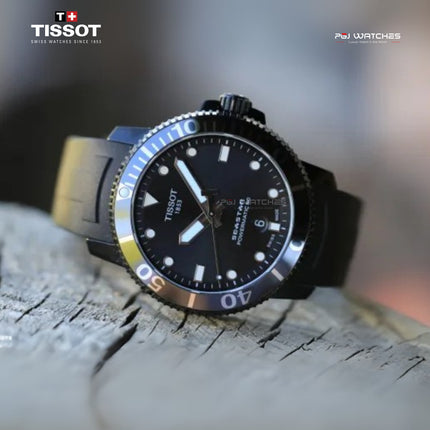 TISSOT T‑Sport Seastar 1000 Powermatic 80 Black Dial Black Rubber Strap - T120.407.37.051.00