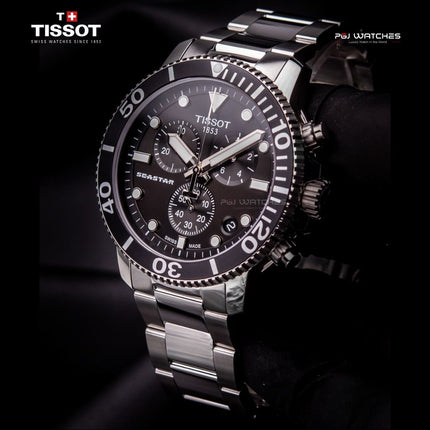 TISSOT Seastar 1000 Chronograph 45.5mm T‑Sport Black Dial Stainless Steel Bracelet - T120.417.11.051.00