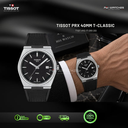 TISSOT PRX T-Classic Black Dial Black Rubber Strap 40mm Quartz - T137.410.17.051.00