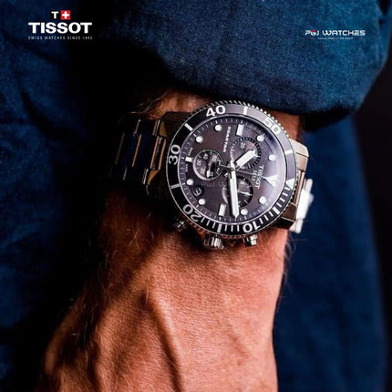 TISSOT Seastar 1000 Chronograph 45.5mm T‑Sport Black Dial Stainless Steel Bracelet - T120.417.11.051.00