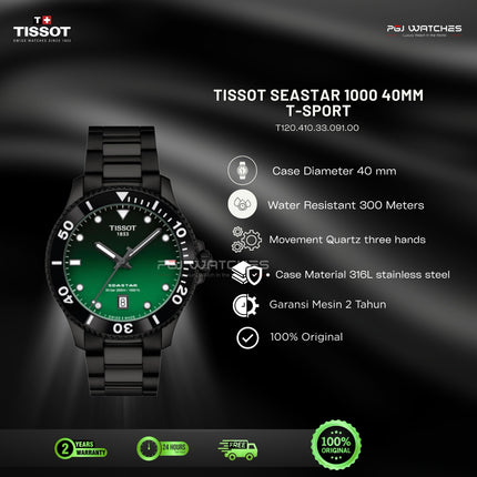 TISSOT Seastar 1000 T-Sport Green Dial Black Stainless Steel 40mm Quartz - T120.410.33.091.00