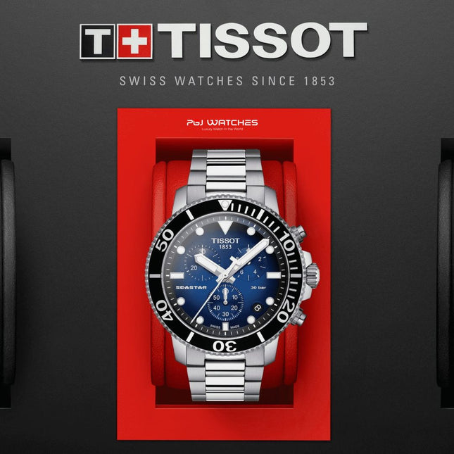 TISSOT Seastar 1000 Chronograph 45.5mm T‑Sport Blue Dial Stainless Steel Bracelet - T120.417.11.041.01
