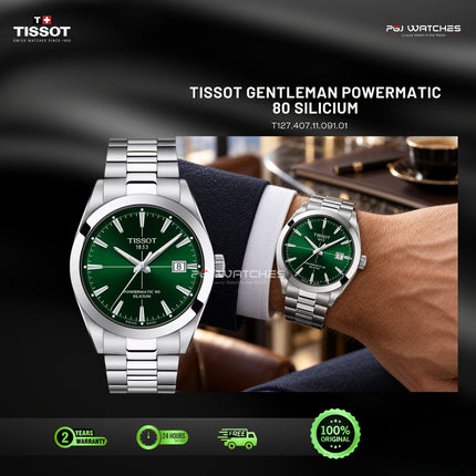 TISSOT Gentleman Powermatic 80 Silicium Green Dial Stainless Steel Automatic - T127.407.11.091.01